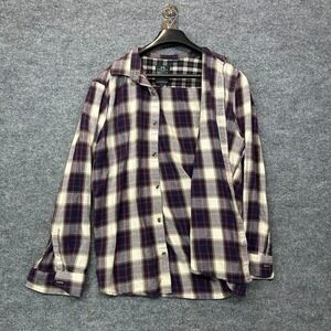 Racing Green Flannel Shirt Men's Beige Plaid Long Sleeve Button Up -‎ Large